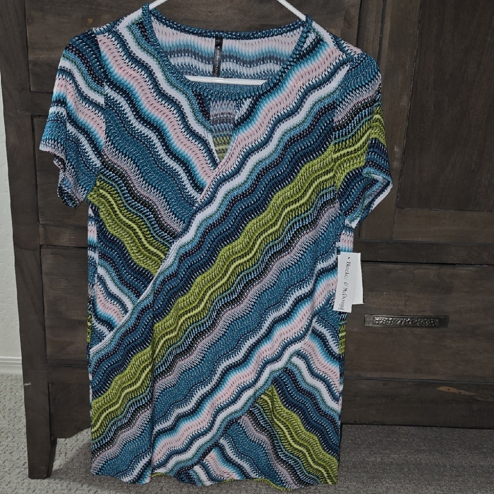 NWT Bleeker & McDougal Missoni Blue and White Graphic Short Sleeve Blouse